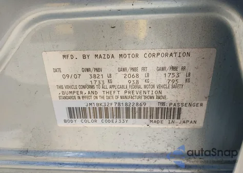 2008 Mazda Mazda3 I from USA, damaged, VIN JM1BK32F781822869